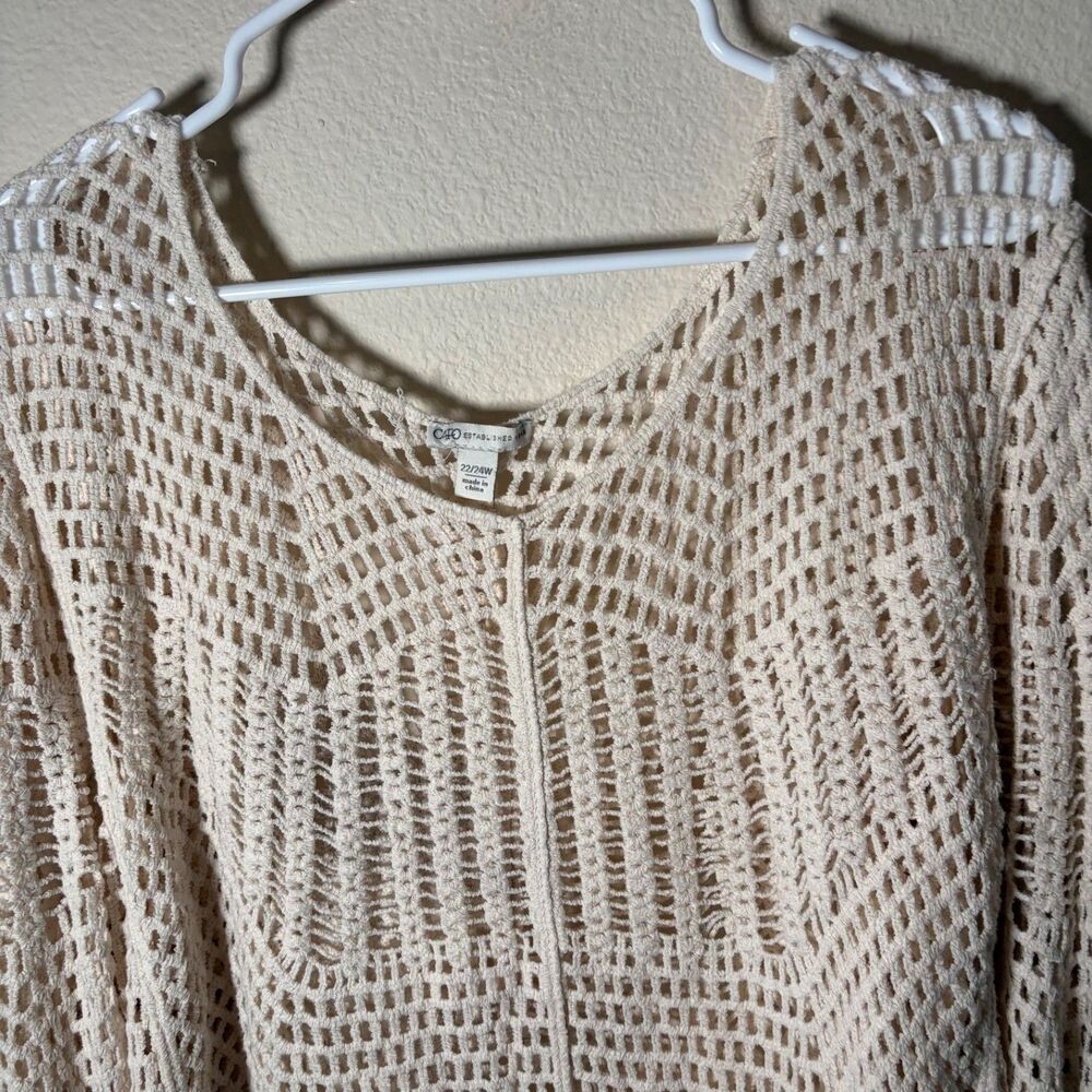 Cato Sweater Women's 22/24W Beige Open Knit Pullover Crochet Casual - Picture 3 of 8